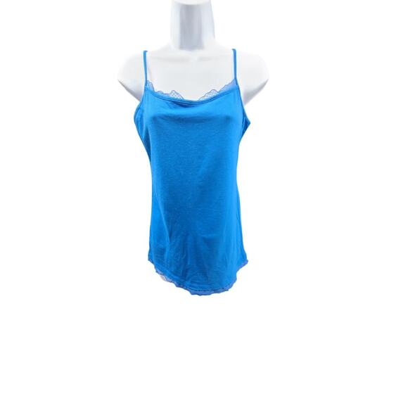 Ann Taylor Y2K women's lace dot tank blue Size Medium lagenlook layers - Picture 1 of 4